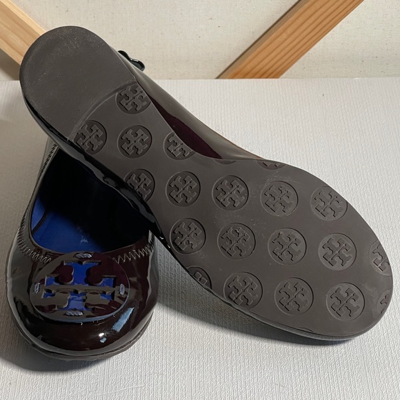 Tory Burch Reva Brown and Cobalt Blue Travel Ballet Flat Sz 7 - Picture 6 of 7